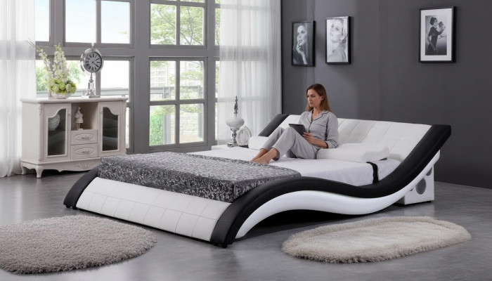 Bekdesign Digitale USB-bedden Luxe Slaapkamermeubels Lederen Dubbel