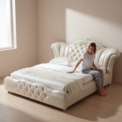 Ontwerp Chesterfield Bed Textiel Velours Bekleding Hotel Lederen Bedden Slaapkamer