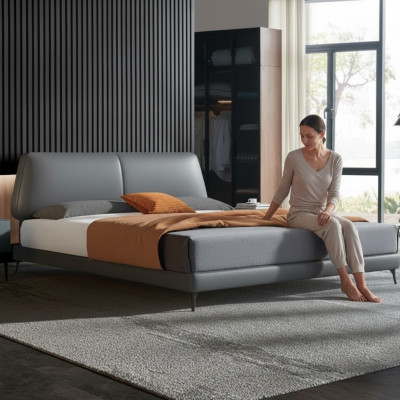 Ontwerp Luxe Dubbele Hotel Bedden Huwelijk Lederen Luxe Slaapkamer Bed