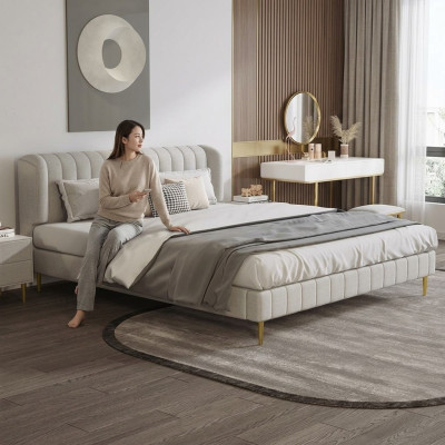 Bedden Dubbele Slaapkamer Luxe Chesterfield Designer Bed Leder Hotel