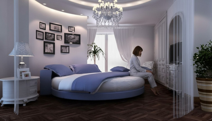 Rond leren bed 200x200 Luxe bekleding Ronde bedden Ronde stof Hotel