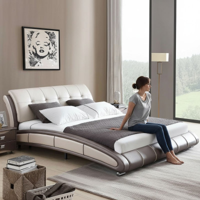 Ontwerp leren bed gestoffeerd dubbel hotelbed slaapkamer huwelijk 180x200 cm.