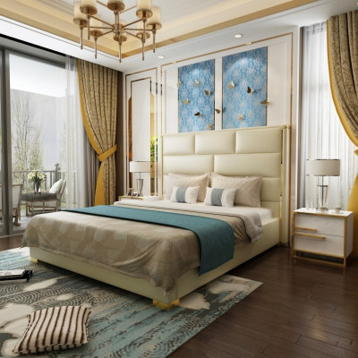 Ontwerper tweepersoonsbed bed slaapkamer bedden leer hotel luxe gestoffeerd