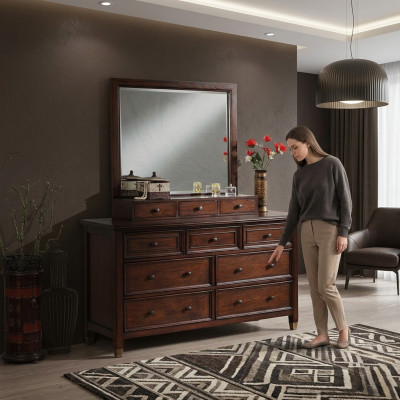 Buffet Dressoir Commode met Spiegel Echt Handwerk Hout Klassiek Dresseren
