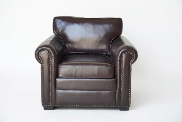 Ontwerp fauteuil van luxe leer, tv bank, eenzitter bank, ontspannen gestoffeerde lounge, nieuw.
