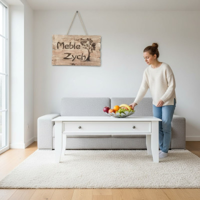 Vakantiehuis woonkamer tafel salontafel handgemaakt echt hout bank bijzettafels