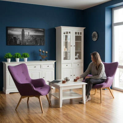Klassiek design meubel set 2-delig in landelijke stijl met vitrine en dressoir van hout.