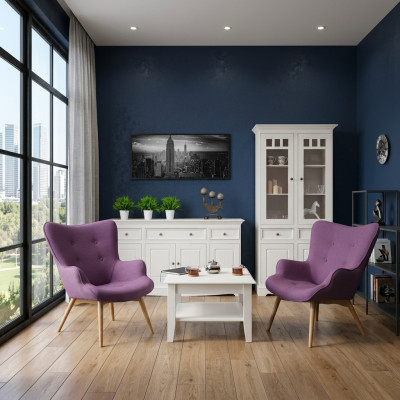 Klassiek design meubel set 2-delig in landelijke stijl met vitrine en dressoir van hout.
