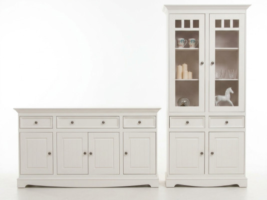 Klassiek design meubel set 2-delig in landelijke stijl met vitrine en dressoir van hout.
