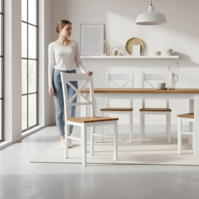 Landhuis fauteuil stoel 1x eetkamer echt hout lounge zit gestoffeerde stoel hout nieuw