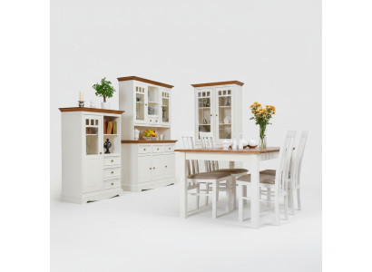 Landhuis woonkamer eetkamerset 8-delige set tafel dressoir stoelen vitrine meubels