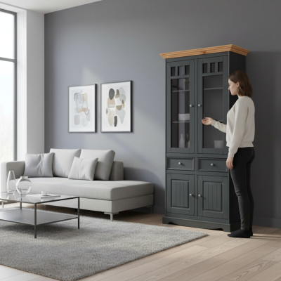 Moderne vitrinekast vitrine handgemaakt massief houten kasten massief hout glas