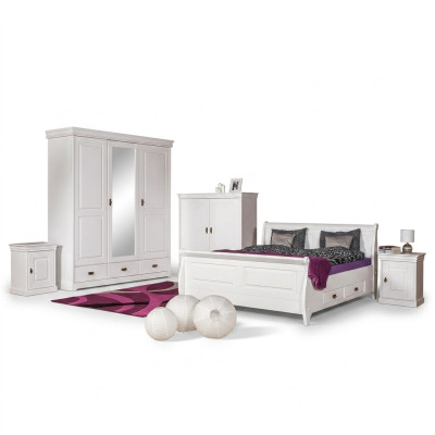 Slaapkamer set Dubbel Bed 2x Nachtkastje Console Bedden Hotel Bekleding 5-delig.