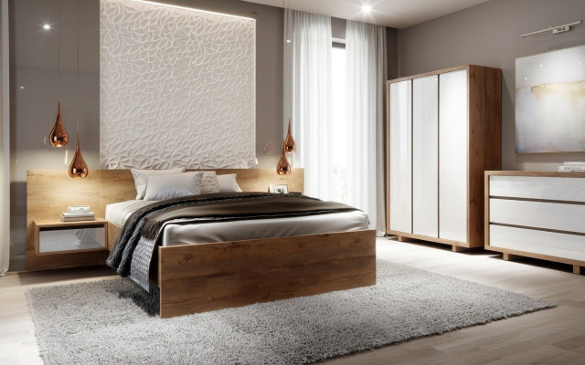 Compleet slaapkamer set Bed Nachtkastje Kledingkast Commode Design 5 dlg.