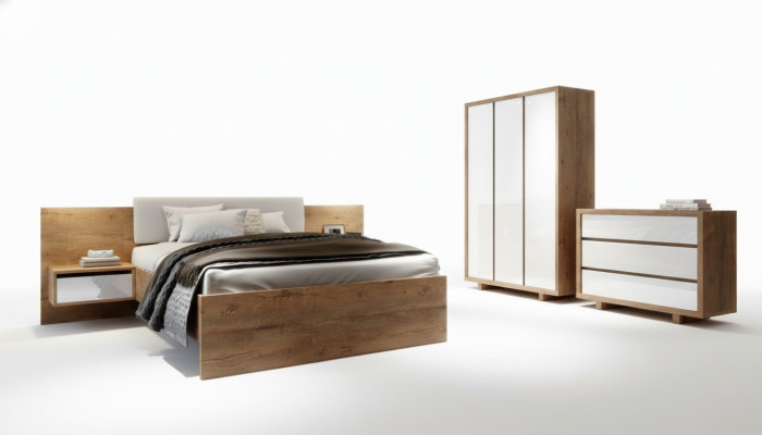 Compleet slaapkamer set Bed Nachtkastje Kledingkast Commode Design 5 dlg.