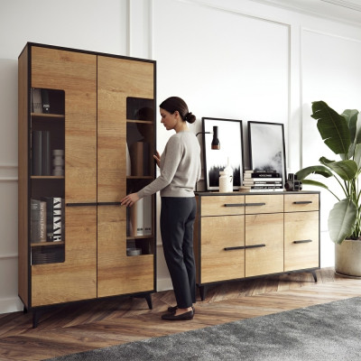 Ontwerp commodes kast meubels hout luxe woonwand dressoir vitrine 2-delig Set