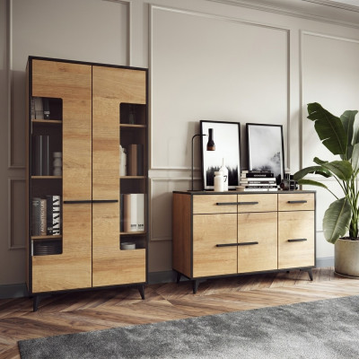 Ontwerp commodes kast meubels hout luxe woonwand dressoir vitrine 2-delig Set