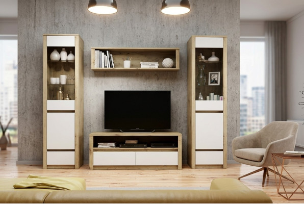 Ontwerp woonkamerset vitrine 2x dressoir woonwand wandplank plank kasten 4-delig.