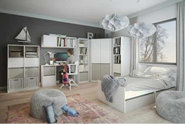 Kinderkamer jeugdkamer set Bed kast Garderobe Bureau Nieuw 7-delig