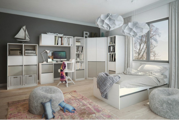 Kinderkamer jeugdkamer set Bed kast Garderobe Bureau Nieuw 7-delig