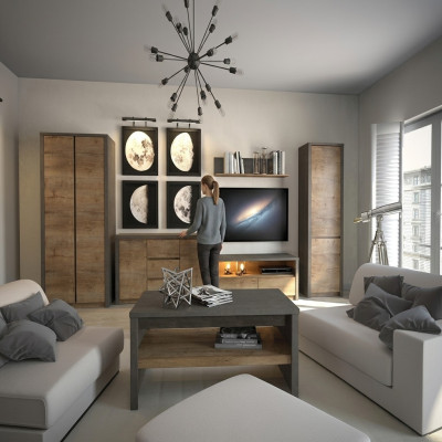Woonwand woonkamerset vitrine tv-laagbord wandplank salontafel 6-delige set nieuw