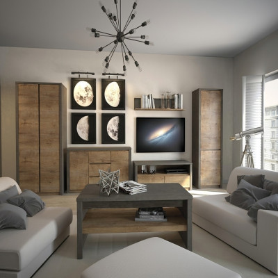 Woonwand woonkamerset vitrine tv-laagbord wandplank salontafel 6-delige set nieuw