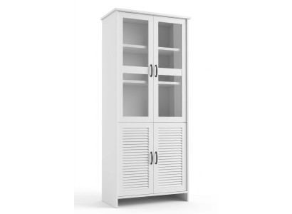 Houten glazen kast vitrines kasten wit landhuis hoge kast vitrine kast