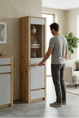 Kledingkast met de hand gemaakt Massief hout Glazen vitrinekast Houten kast Woonkamer