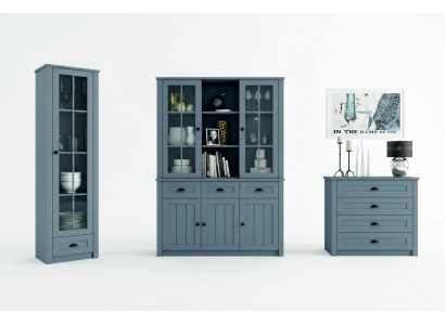 Woonkamerset vitrine ladekast woonwanden ladekasten dressoir kast tafel 4-delig   Woonkamerset met vitrinekast, ladenkast, muurkasten, dressoir, kast en tafel van 4 delen
