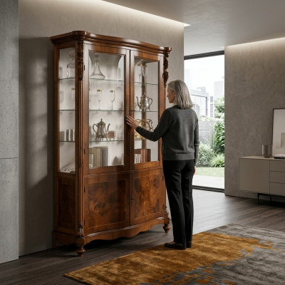 Luxe kast hout meubels kasten vitrinekast rek archiefkast glazen kast antiek