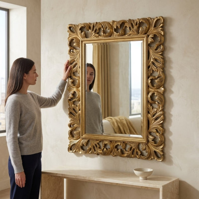 Klassieke designer echte houten lijst XXL spiegel 105x85.5 Spiegelmodel 1577.