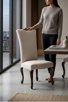 Eetkamerstoel stoel eetkamer stoelen Relax stoel fluweel hout Beige zitontwerp