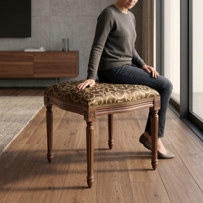 Woonkamer Designer Kruk Hout Textiel Voetenbank Ottoman Zithocker Zitpoef