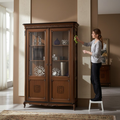 Vitrine glazen kast echt hout vitrine woonkamer meubels dressoir massief hout