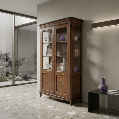 Vitrine glazen kast echt hout vitrine woonkamer meubels dressoir massief hout