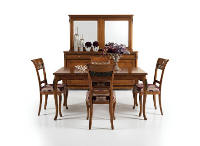 Eetkamerstoelenset met 4 stoelen in klassiek gestoffeerd design, nieuw hout.