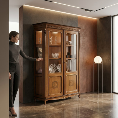 Vitrine glazen kast massief houten vitrine woonkamer meubels dressoir massief hout