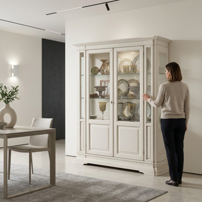 Woonkamer meubels dressoir Massief houten vitrines Glazen kast Massief houten vitrine