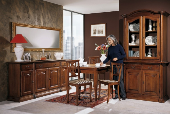 Ontwerp Eetkamer Set 6-delig Houten Meubels 4x Stoel Tafel Vitrine Groep Nieuw