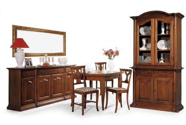 Ontwerp Eetkamer Set 6-delig Houten Meubels 4x Stoel Tafel Vitrine Groep Nieuw