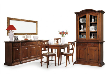 Ontwerp Eetkamer Set 6-delig Houten Meubels 4x Stoel Tafel Vitrine Groep Nieuw