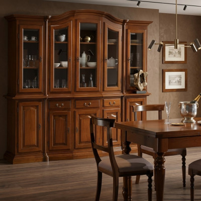 Meubels Klassieke rekken Kasten Vitrinekasten Vitrine xxl Glazen kast Dressoir Hout