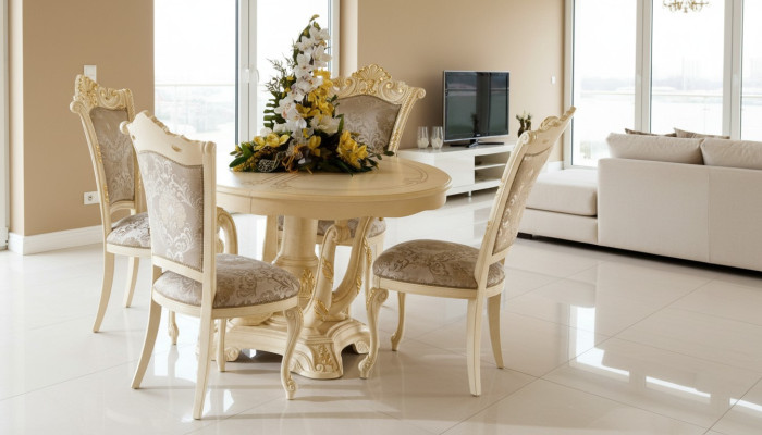 Meubelset garnituur eettafel 4 stoelen luxe eetkamer meubelgroep Italië 5-delig