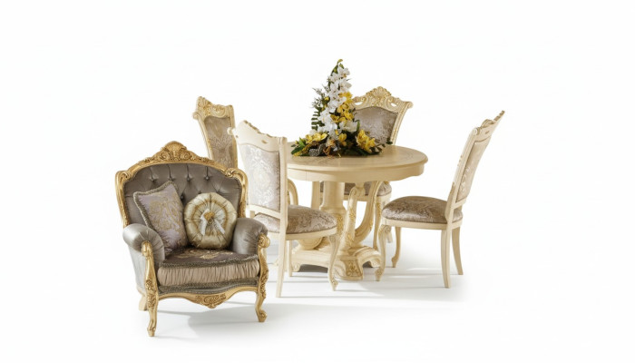 Meubelset garnituur eettafel 4 stoelen luxe eetkamer meubelgroep Italië 5-delig