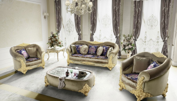 Sofa bekleding 3 2 1 zits barok houten 3-delige luxe meubelset klassiek bankstel