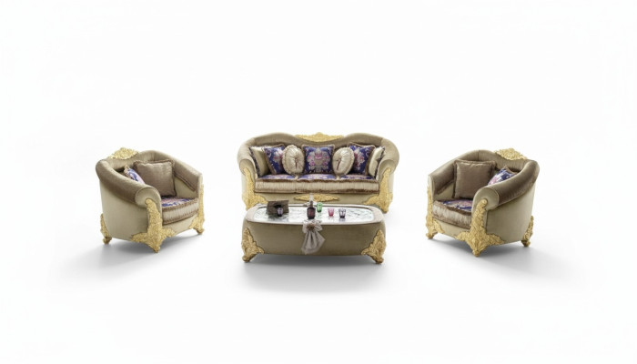 Sofa bekleding 3 2 1 zits barok houten 3-delige luxe meubelset klassiek bankstel