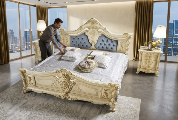 Bed Bedroom Set Furniture Art deco Luxury Beds 2x Nightstand 3-piece.