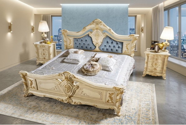 Bed Bedroom Set Furniture Art deco Luxury Beds 2x Nightstand 3-piece.