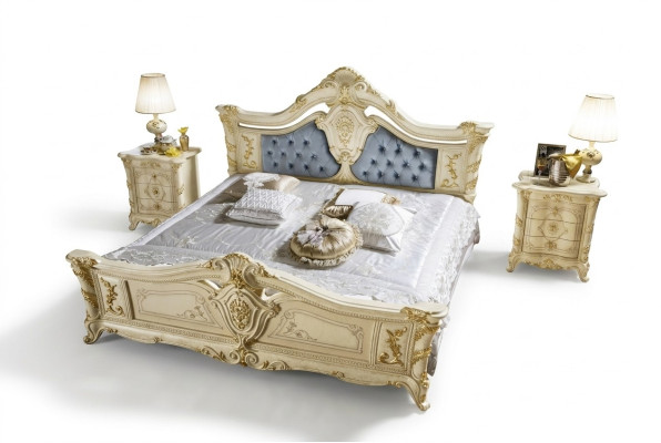 Bed Bedroom Set Furniture Art deco Luxury Beds 2x Nightstand 3-piece.