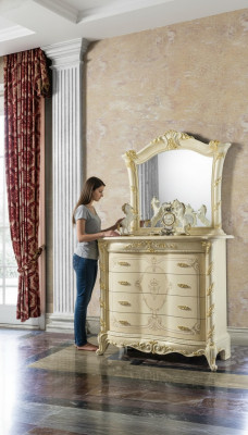 Laden Italië Meubel 2-delige massief houten dressoirset met spiegel sideboard
